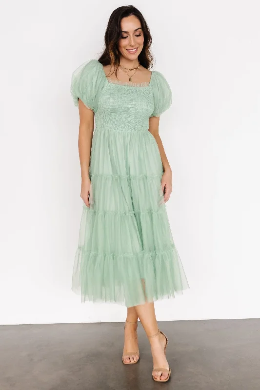 Liv Tulle Midi Dress | Light Green Fashionable Skater Midi Dress