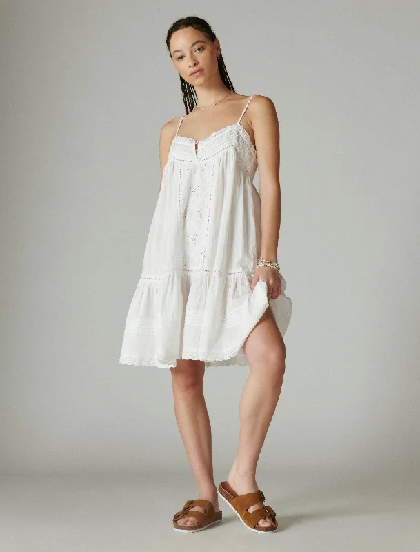 Lucky Brand Women's Drop Waist Embroidered Mini Dress Cozy Ruched Mini Dress