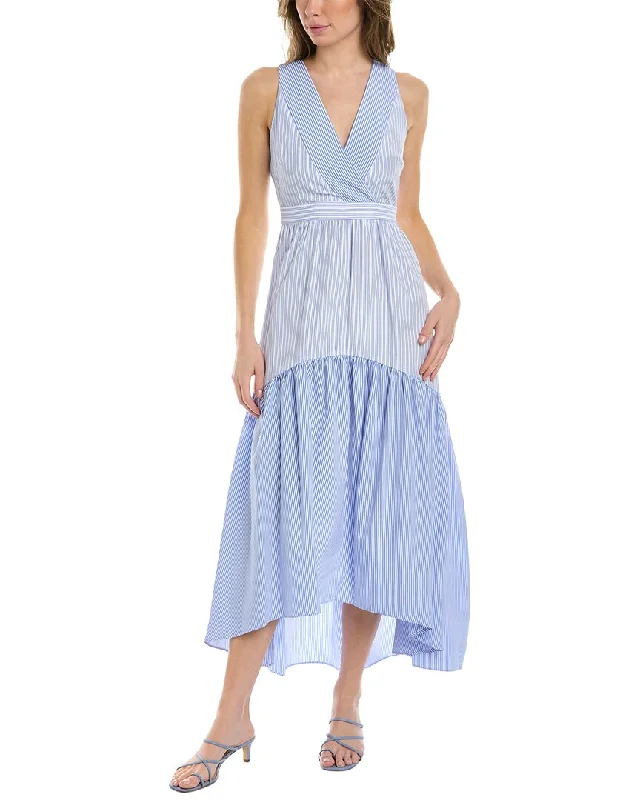 MAISON TARA Striped Midi Dress Trendy Mock Neck Midi Dress