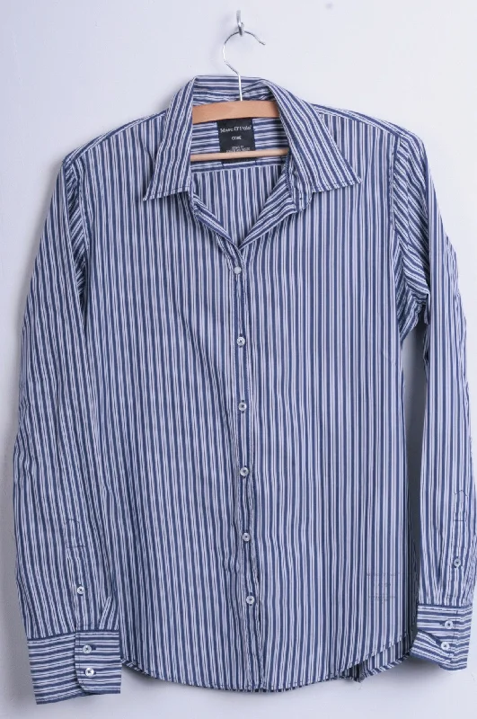 Marc O'Polo Womens 40 L Casual Shirt Striped Cold Blue Unique Cotton Relaxed Cotton Short Blouse