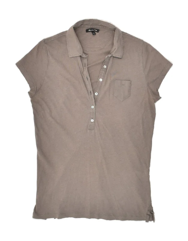 MASSIMO DUTTI Womens Polo Shirt UK 12 Medium Brown Cotton Fashionable Short Sleeve Vest MASSIMO DUTTI Womens Polo Shirt UK 12 Medium Brown Cotton Fashionable Short Sleeve Vest