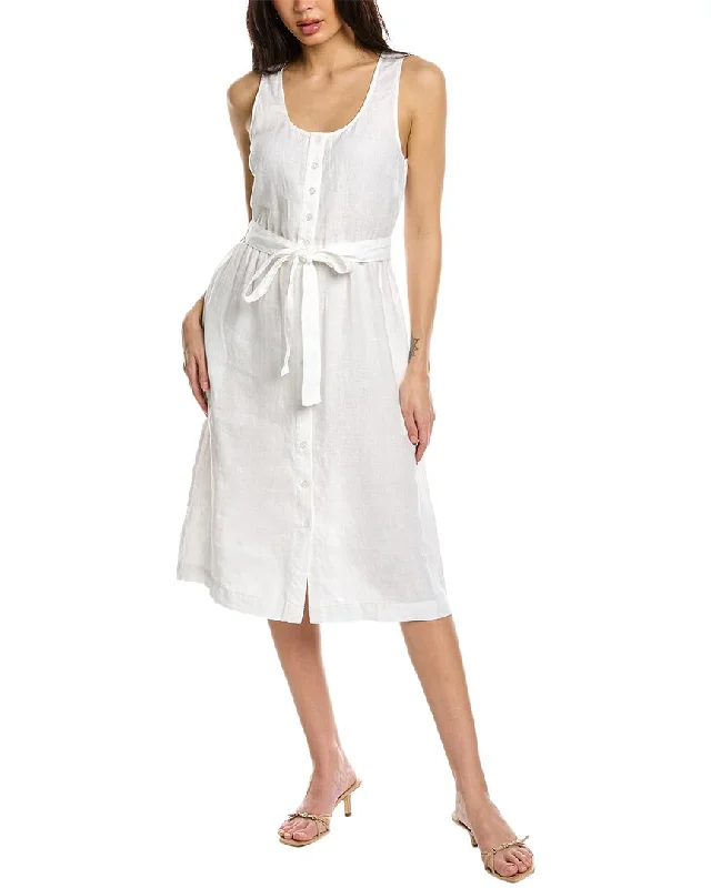 Michael Stars Lulu Button-Down Linen Midi Dress Elegant Floral Appliqué Midi Dress