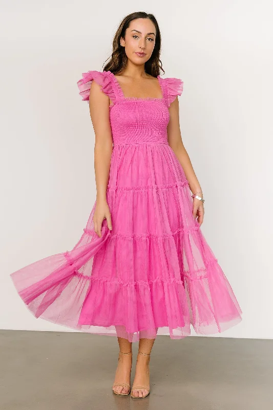 Mindi Tulle Midi Dress | Pink Stylish Color Block Midi Dress