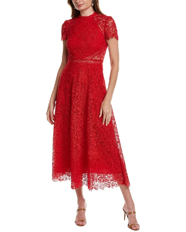 ML Monique Lhuillier Lace Midi Dress Stylish Silk Midi Dress