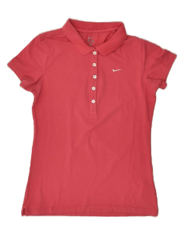NIKE Womens Polo Shirt UK 12 Medium Pink Cotton Modern Short Sleeve Top