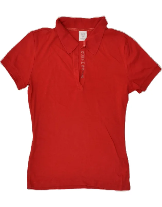 NORTH SAILS Womens Polo Shirt UK 12 Medium Red Cotton Elegant Lace-Trimmed Short Shirt NORTH SAILS Womens Polo Shirt UK 12 Medium Red Cotton Elegant Lace-Trimmed Short Shirt