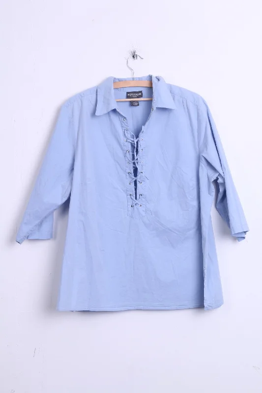 Notations Womens 2XL Casual Shirt Cotton Blue Short Sleeve Stylish Split-Hem Short Shirt