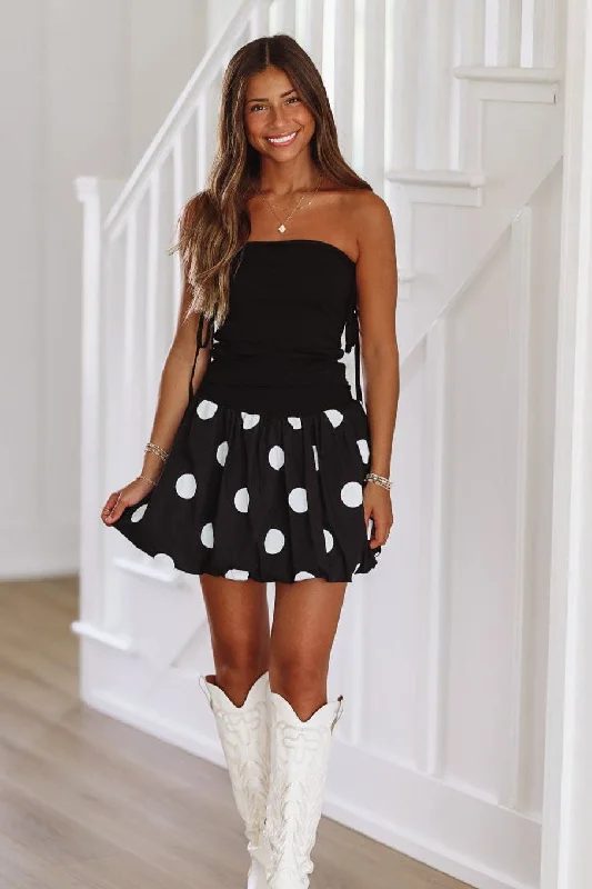 OMG Polkadot Balloon Mini Dress - Black and White Casual Mini Dress with Pockets