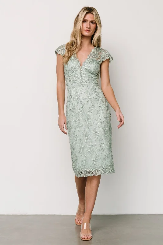 Oriana Embossed Shimmer Midi Dress | Sage Fashionable Polka Dot Midi Dress