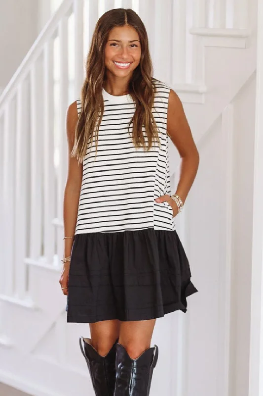 Play it Cool Mini Dress - Black and White Stylish Button-Down Mini Dress