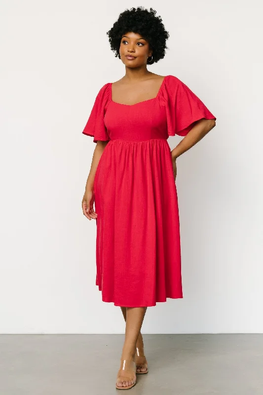 Raquel Back Tie Midi Dress | Red Comfortable Draped Midi Dress