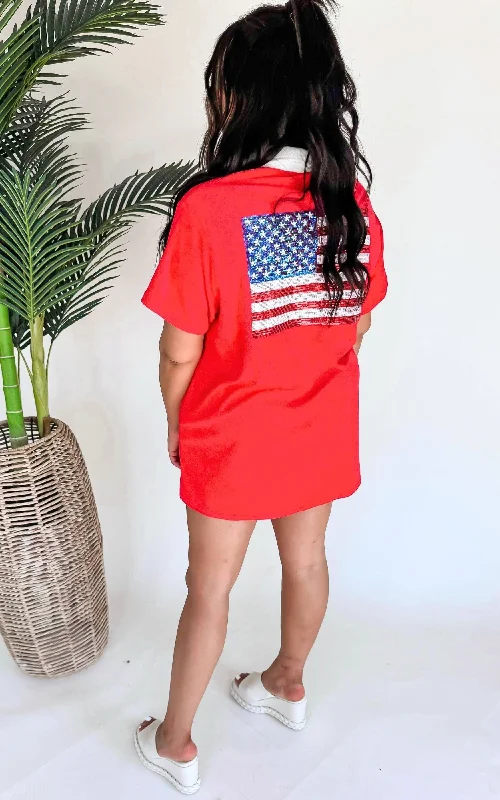 American Flag Short Sleeve Mini Dress - Final Sale Chic Bohemian Mini Dress