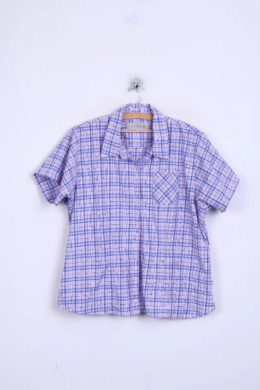 Regatta Womens 22 3XL Casual Shirt Check Purple Cotton Short Sleeve Fashionable Rounded Short Shirt