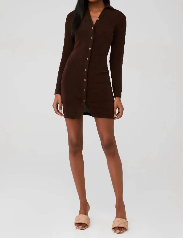 Ring My Bell Mini Dress In Chocolate Brown Fashionable Button-Front Mini Dress