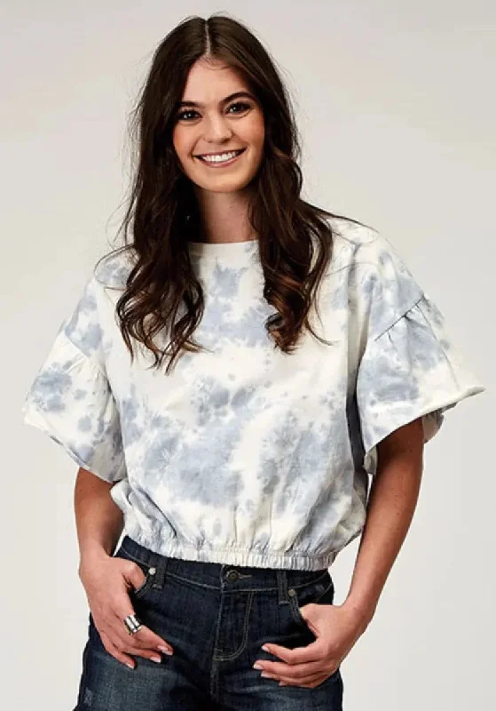 Roper French Terry Top (Blue) - Women's Cotton Shirt Comfortable Fitted Short Sleeve Roper French Terry Top (Blue) - Women's Cotton Shirt Comfortable Fitted Short Sleeve