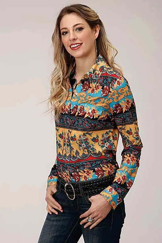 Roper Gypsy Queen Baroque Floral Print - Women's Western Shirt Fashionable Button-Front Short Sleeve Roper Gypsy Queen Baroque Floral Print - Women's Western Shirt Fashionable Button-Front Short Sleeve
