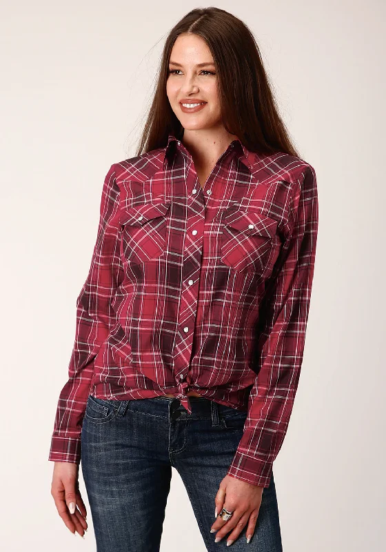 Roper Womens 820 Bright Plaid Red Cotton Blend L/S Shirt Comfortable Peplum Short Shirt