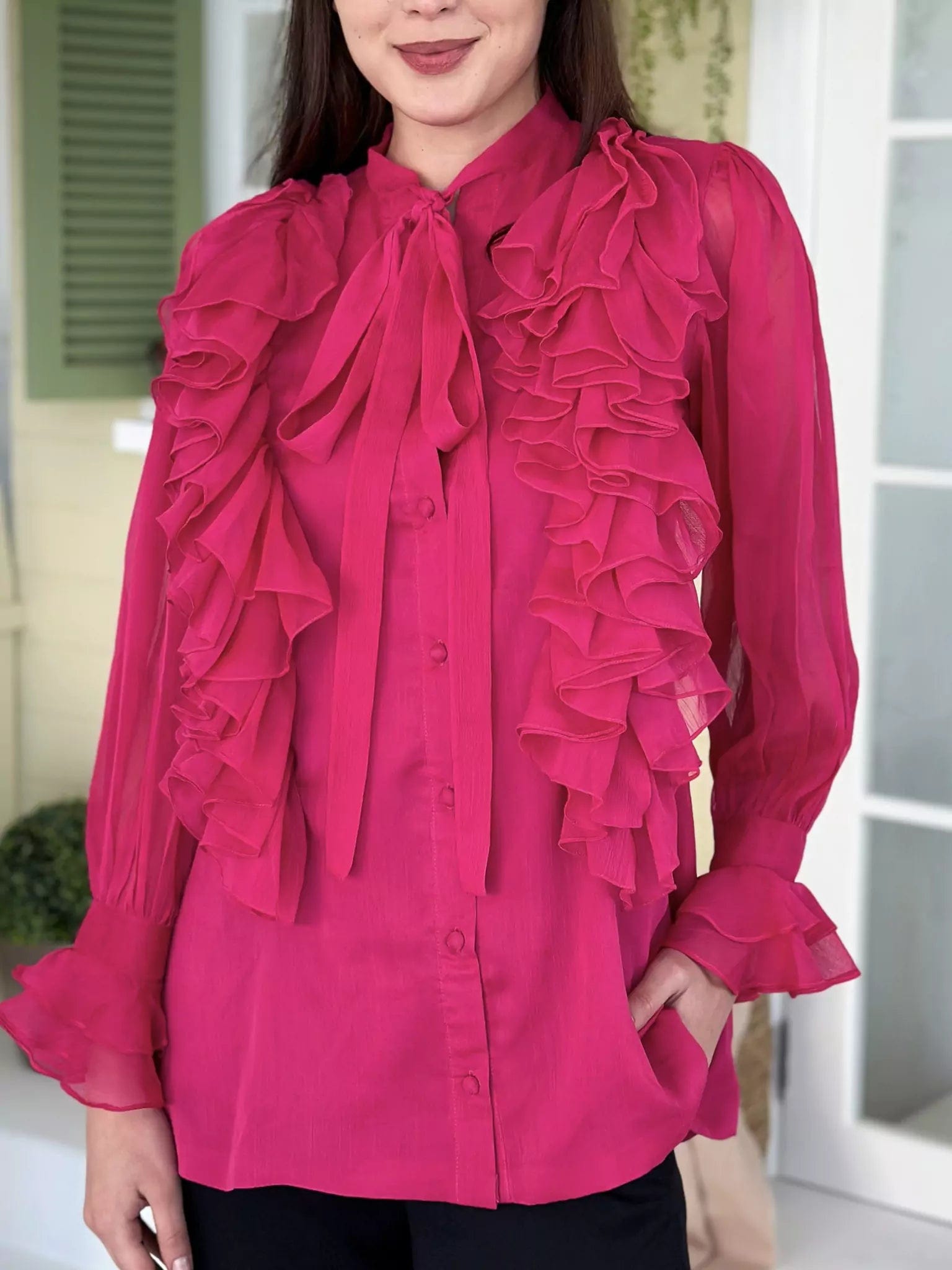 Ruffle Truffle Pink Shirt Casual Slouchy Short Sleeve