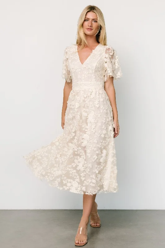 Sadie Embroidered Midi Dress | Vintage Cream Cozy Wide Strap Midi Dress