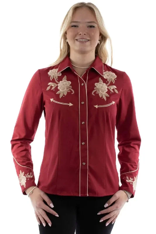 Scully Floral Embroidery with Crystals - Womens Western Shirt Stylish Pleated Short Sleeve Scully Floral Embroidery with Crystals - Womens Western Shirt Stylish Pleated Short Sleeve