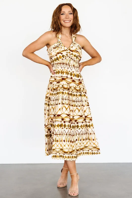 Seraphina Open Back Midi Dress | Tan Multi Cozy Tie-Dye Midi Dress