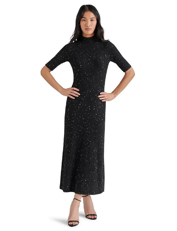 Pernille Sparkly Midi Dress, Black Fashionable Casual Midi Dress