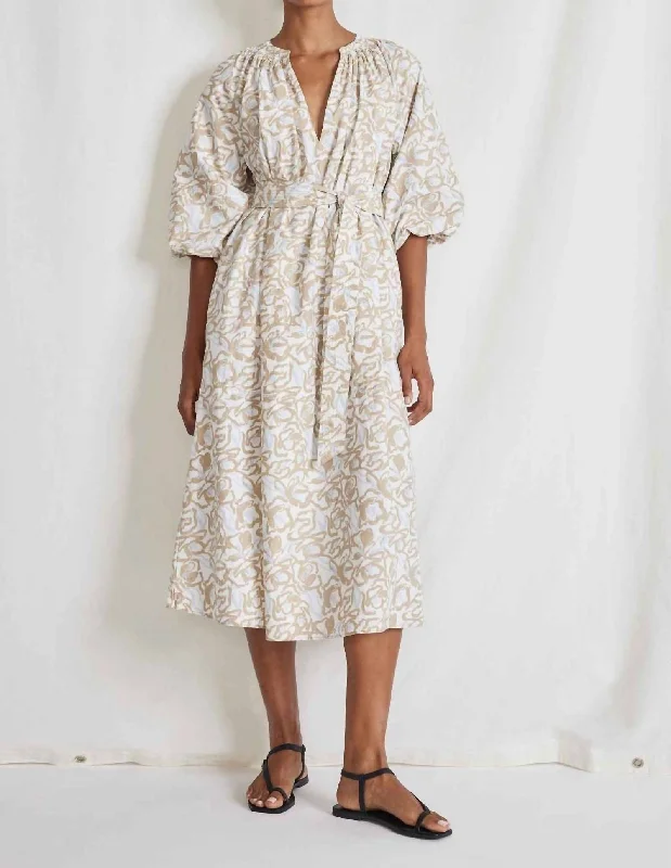 Sun Mesa Midi Dress in Brushed Floral Sand Trendy Boho Midi Dress