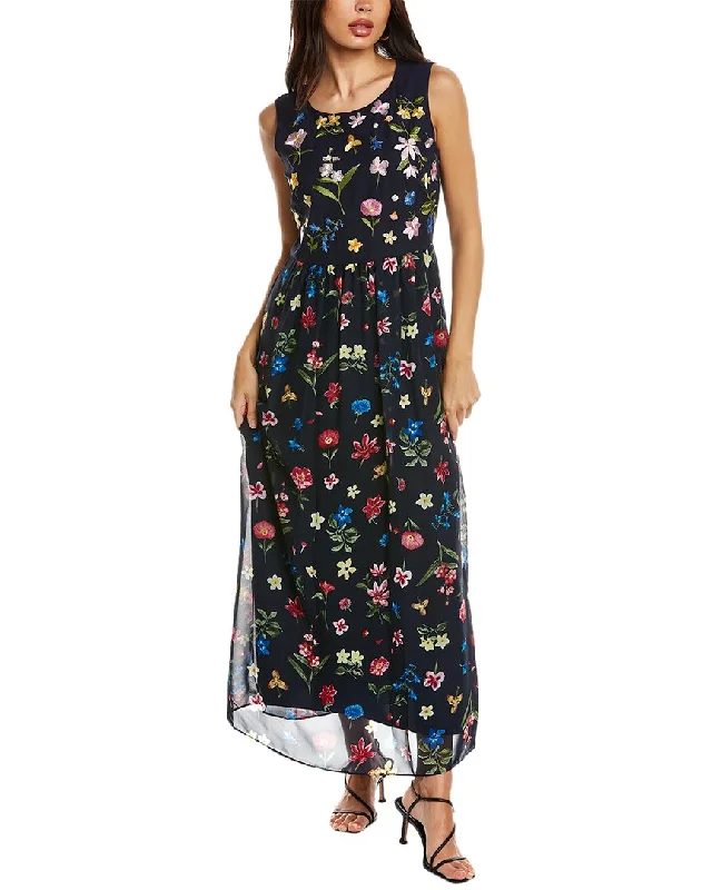 T Tahari Embroidered Midi Dress Elegant Floral Skirt Midi Dress