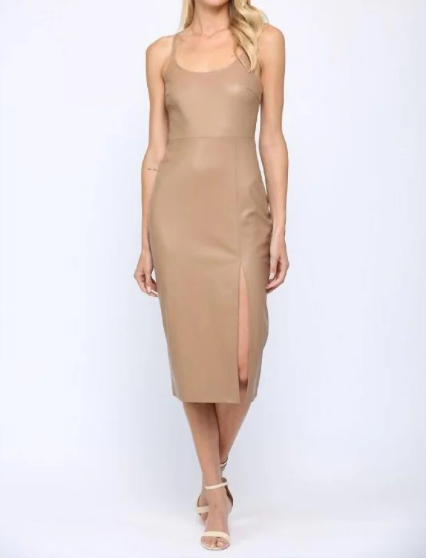 Taylor Faux Leather Midi Dress in Mocha Fashionable Shift Midi Dress