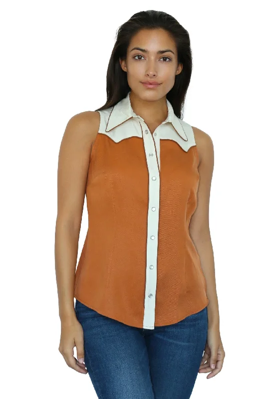 Atlanta Women's Shirt Brown and Cream Classic V-Neck Short Shirt