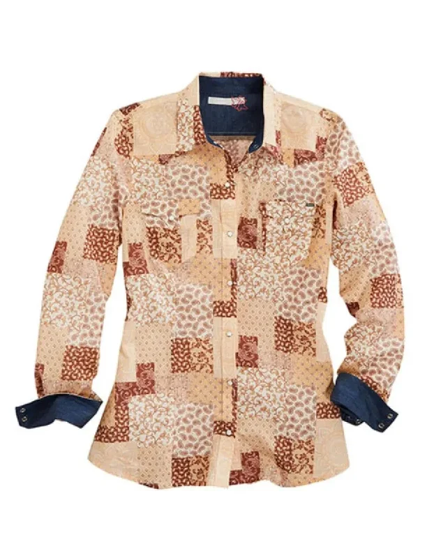 Tin Haul Sunrise Symphony (Brown) - Women's Western Shirt Classic Denim Short Sleeve Tin Haul Sunrise Symphony (Brown) - Women's Western Shirt Classic Denim Short Sleeve