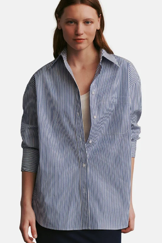 Big Joe Shirt In Awning Lady Stripe White/Indigo Classic Denim Short Sleeve