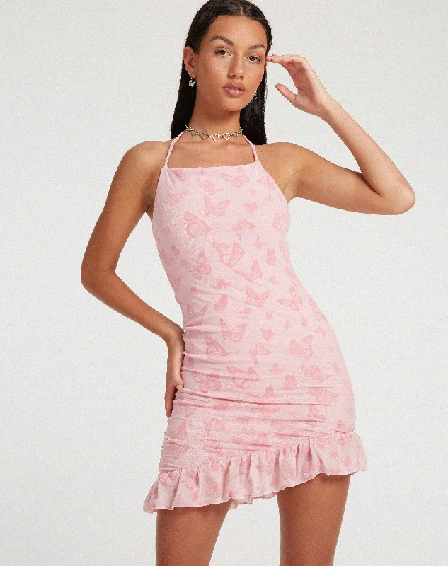 Vania Mini Dress in Butterfly Pink Flock Chic Bohemian Mini Dress