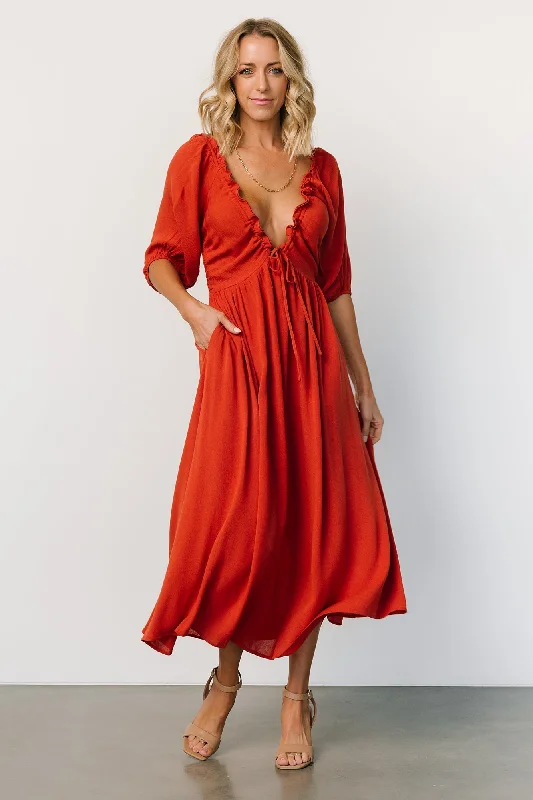 Vicki Midi Dress | Rust Stylish Button-Up Midi Dress