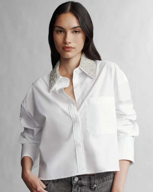 Little Big Joe With Crystal Shirt Elegant Off-Shoulder Short Shirt