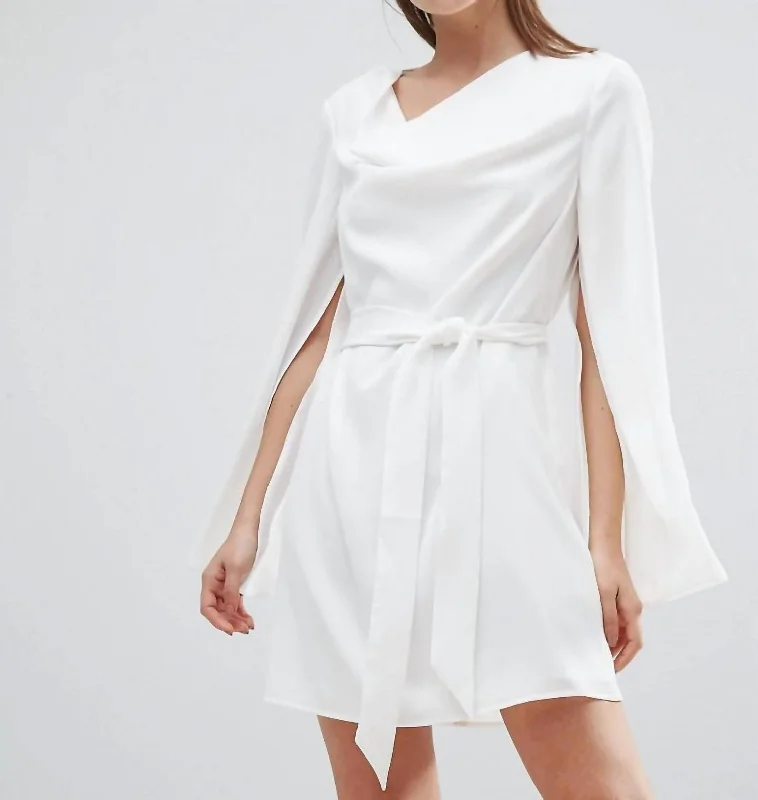 Women Interrupt Tie Belt Mini Dress In White Elegant Velvet Mini Dress