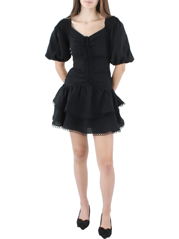 Womens Cinched Puff sleeve Mini Dress Elegant Sequin Mini Dress