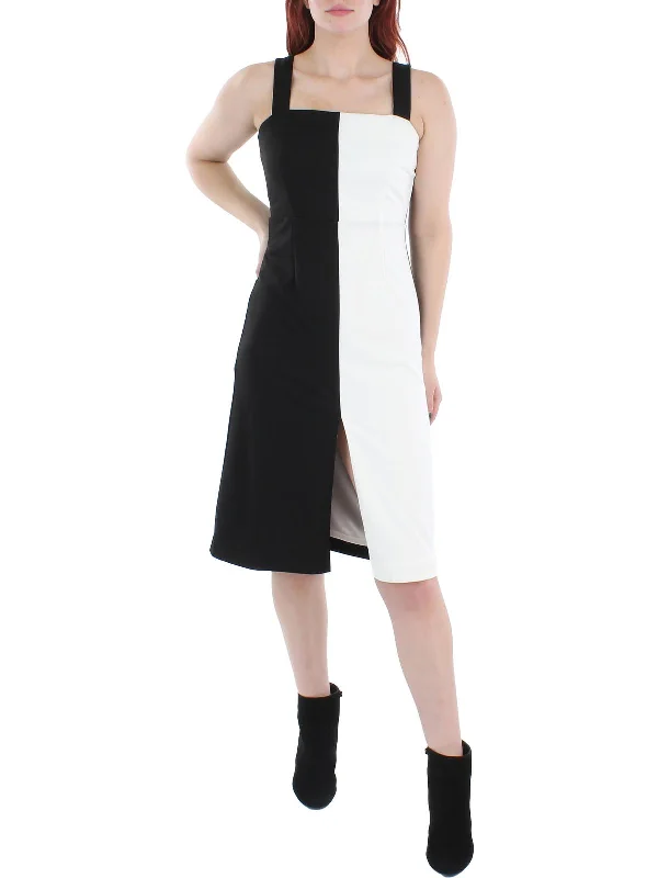 Womens Colorblock Knee-Length Midi Dress Trendy Long Sleeve Midi Dress