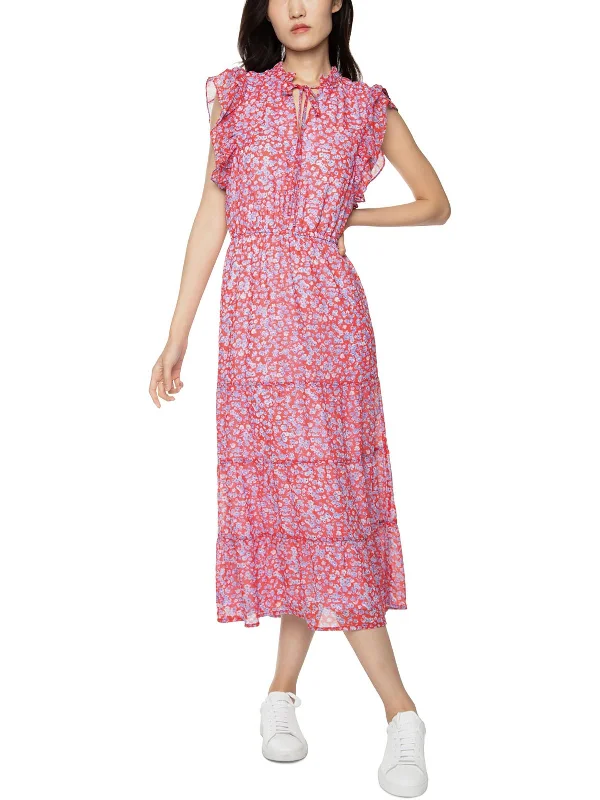 Womens Floral Calf Midi Dress Trendy Ruched Side Midi Dress