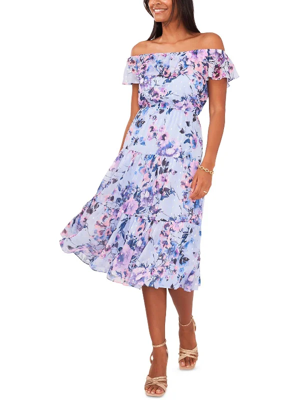 Womens Floral Off-The-Shoulder Midi Dress Comfortable Sleeveless Midi Dress