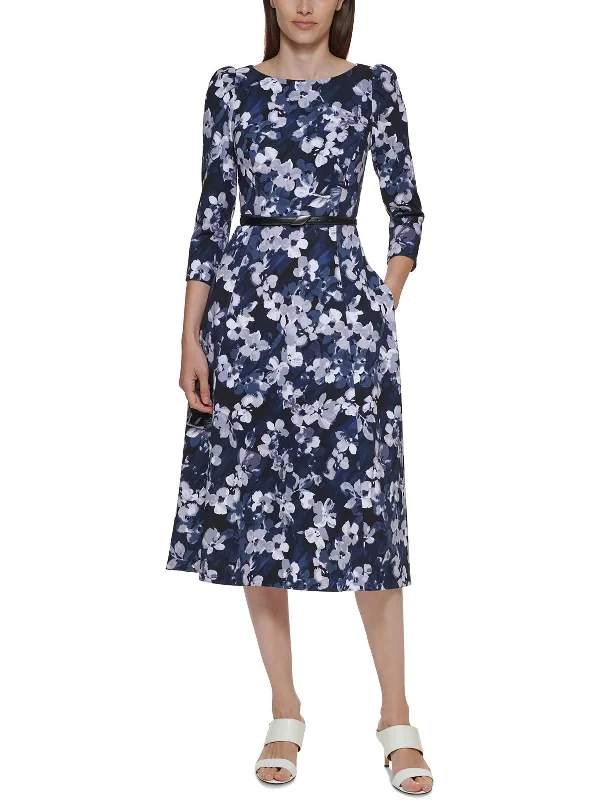 Womens Knit Floral Midi Dress Stylish Animal Print Midi Dress