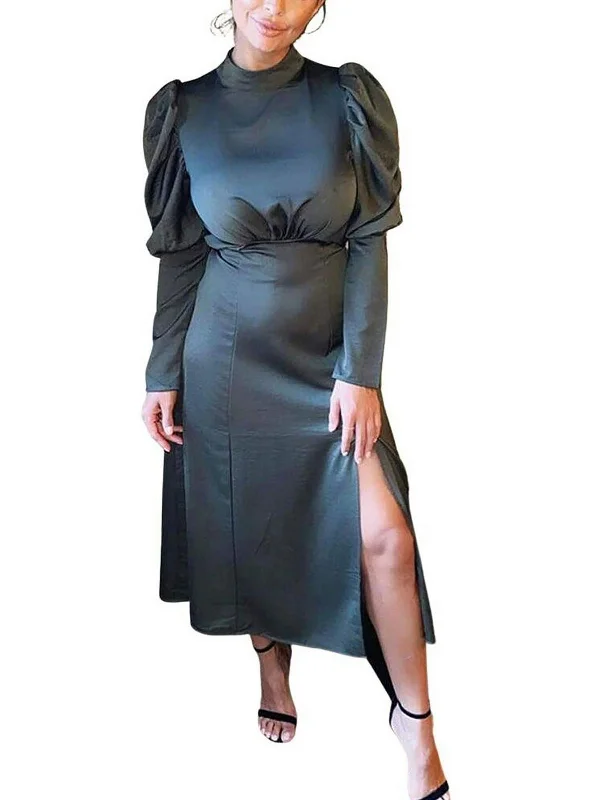 Womens Satin Long Midi Dress Cozy Ribbed Knit Midi Dress