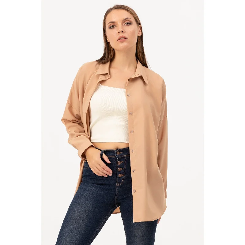 Coffee Oversized Shirt Modern Short Sleeve Top