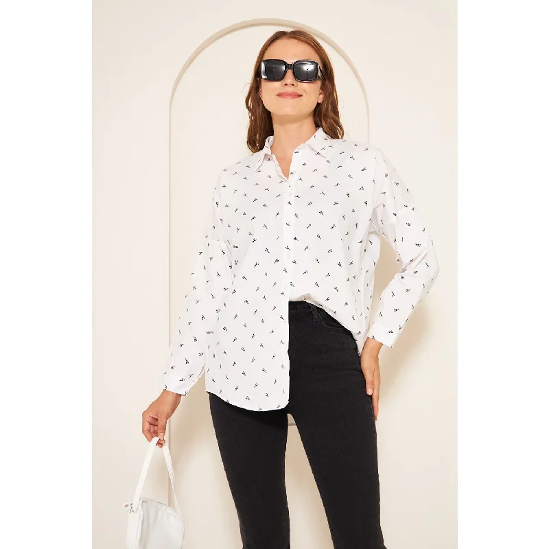 White Patterned Oversized Shirt Casual Slouchy Short Sleeve