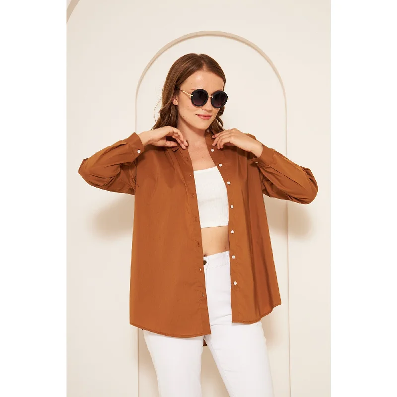 Rust Oversized Shirt Fashionable Pleated Short Shirt