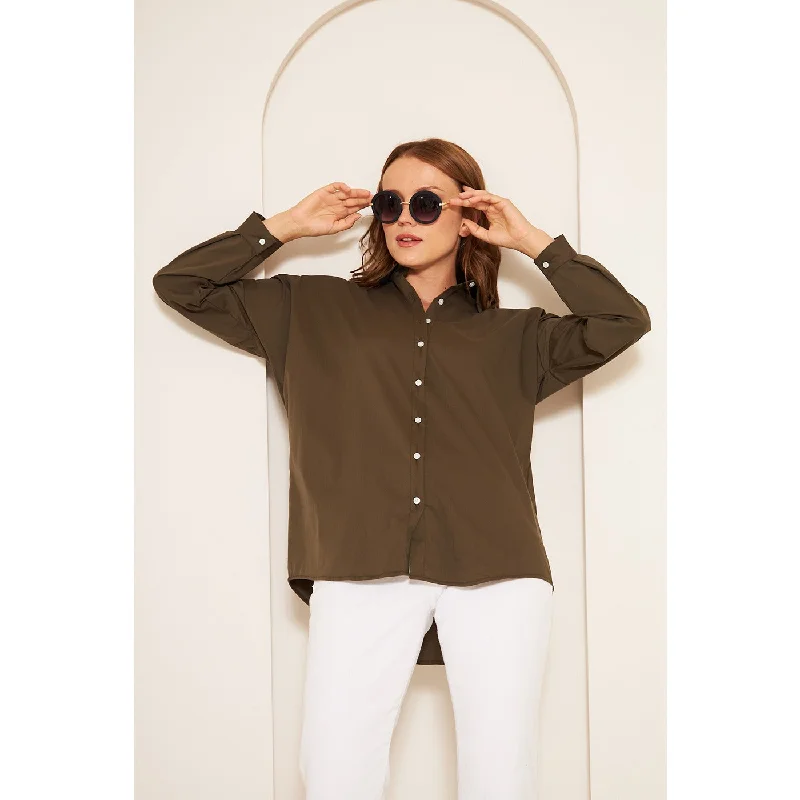 Olive Green Oversized Shirt Relaxed Fit Short Shirt