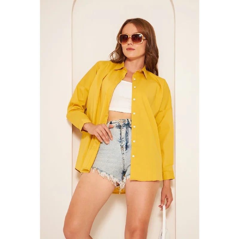 Mustard Oversized Shirt Cozy Summer Short Shirt