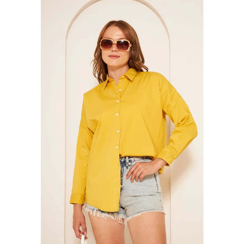 Mustard Oversized Shirt Comfortable Loose Short Sleeve