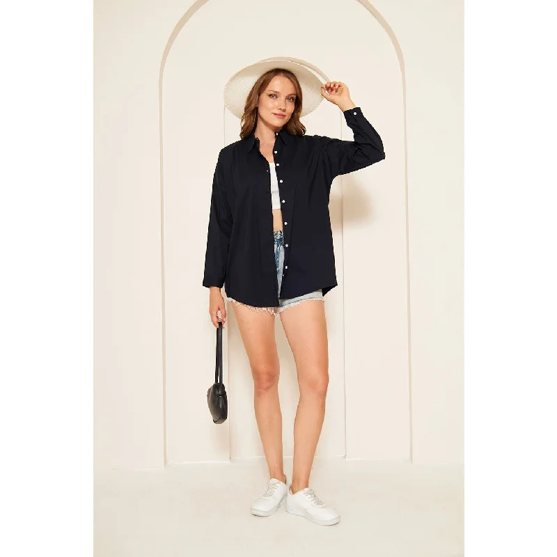 Space Blue Oversized Shirt Comfortable Knit Short Shirt