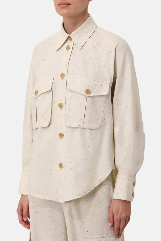 Illustration Pocket Shirt Melange Casual Slouchy Short Sleeve